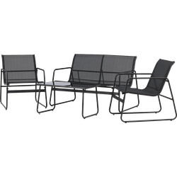 Vidar tuin loungeset 4 delig zwart – tweezits bank, fauteuils en salontafel