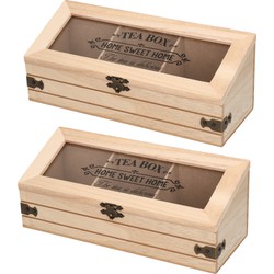 2x stuks houten theedoos/theekist bruin met 3 vakken 24 x 9 x 9 cm - Theedozen