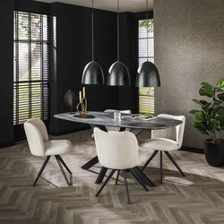 Hoyz Collection - Eetkamertafel 180 Deens Ovaal - 3D Melamine Slate Stone