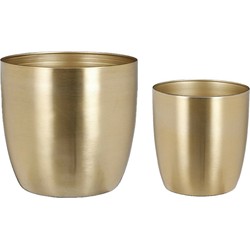 Plantenpot/bloempotten set - 4x stuks - metaal - goud - D16 en D20 cm - Plantenpotten