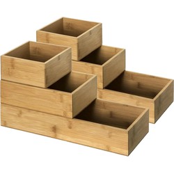 Set van 6x bestekbakken/keuken organizers verschillende formaten bamboe hout - Bestekbakken