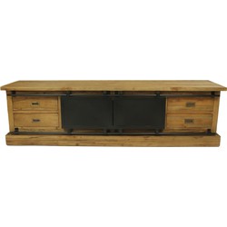 HSM Collection-Tv Meubel Blackburn 2 Deur 2 La-200x40x57-Naturel/Zwart-Teak/Metaal