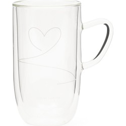Riviera Maison dubbelwandig koffieglas, Theeglas met hartje - With Love Double Wall Glass - Transparant - Glas 395 ml