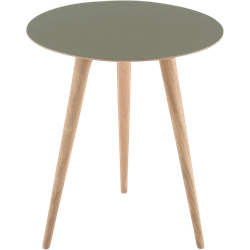 Arp side table houten bijzettafel whitewash - met linoleum tafelblad olive - Ø 45 cm