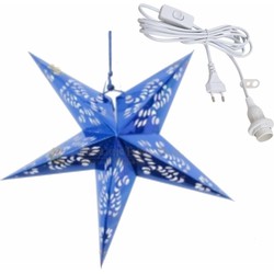 Kerstversiering blauwe kerststerren 60 cm inclusief lichtkabel - Kerststerren