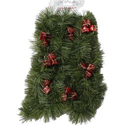 1x Kerst guirlande groen met rode cadeautjes versiering 270 cm dennenslinger versiering/decoratie - Guirlandes
