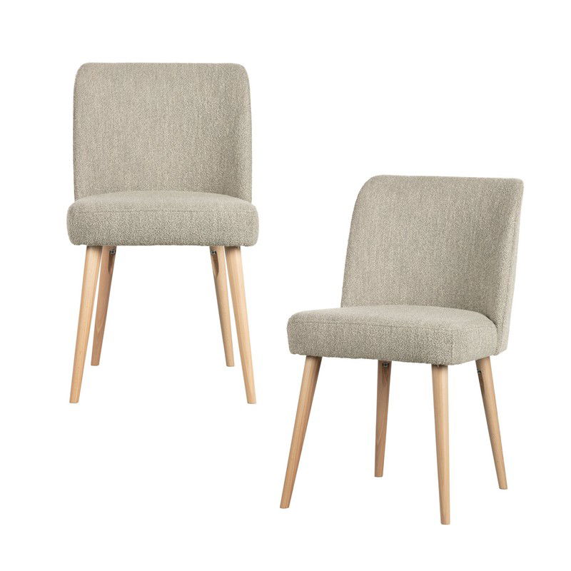 vtwonen Force Eetkamerstoelen - Bouclé - Naturel - Set van 2 - 