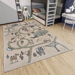 Kindervloerkleed - Adventures Dierentuin Bruin/Grijs - 160 X 235 CM