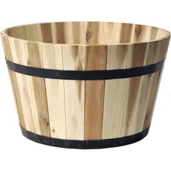 Mega Collections Plantenbak/bloempot - Low Barrel - hout - bruin - D46 x H28 cm - Plantenpotten