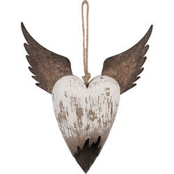 Clayre & Eef Decoratie Hanger Hart Wit Bruin Hout