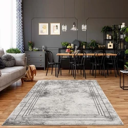 Rosalia Modern Grijs vloerkleed - Kader - 120 X 120 CM Rond