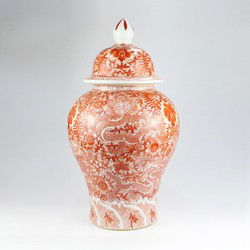Fine Asianliving Chinese Gemberpot Draak Rood Handgeschilderd