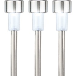 6x Buitenlampen/tuinlampen 36 cm RVS zilver op steker koel wit - Prikspotjes