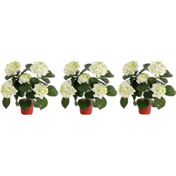 3x Kunstplanten hortensia wit/groen 36 cm - Kunstplanten