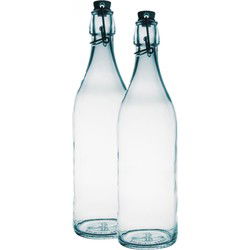 2x Glazen limonadeflessen/waterflessen transparant 1 liter rond - Weckpotten