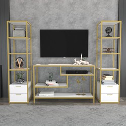 TV Meubel Set Robbins Gold Goud Wit Melamine 198x160x39 cm