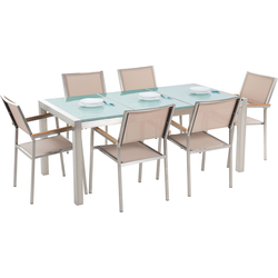 Beliani GROSSETO - Tuintafelset-Beige-Veiligheidsglas, RVS