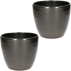 3x stuks bloempot glanzend zilver metallic keramiek voor kamerplant H15 x D17.5 cm - Plantenpotten