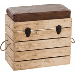 Industry - Koffer - hout - met zitkussen - kunstleder - bruin - 55x30x53cm
