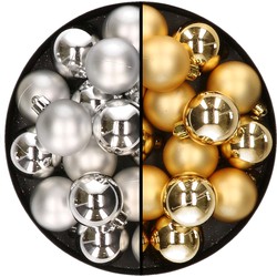 32x stuks kunststof kerstballen mix van zilver en goud 4 cm - Kerstbal