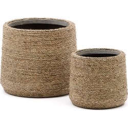 Kave Home - Sigal set van 2 cement bloempotten met natuurlijke afwerking Ø 24 cm / Ø 31 cm