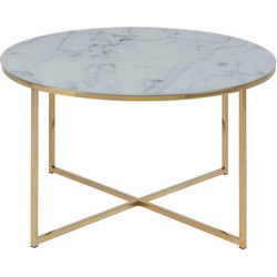 Salontafel Wit Ø80cm - Glas - Goud Onderstel - Tafel Felien