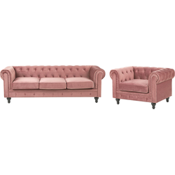 Beliani CHESTERFIELD - Chesterfield bank-Roze-Fluweel