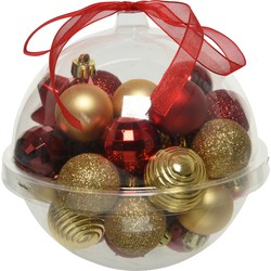 30x stuks kleine kunststof kerstballen rood/donkerrood/goud 3 cm - Kerstbal