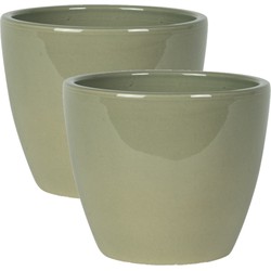 2x stuks plantenpot/bloempot in een strakke Scandinavische look mosgroen Dia 18 cm en Hoogte 16 cm - Plantenpotten