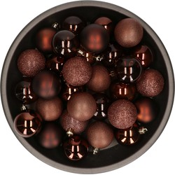 Kunststof kerstballen 48x stuks bruin 6 cm - Kerstbal