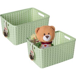 Plasticforte Opbergmand - 2x - Kastmand - rotan kunststof - lichtgroen - 18 Liter - 29 x 39 x 20 cm - Opbergmanden