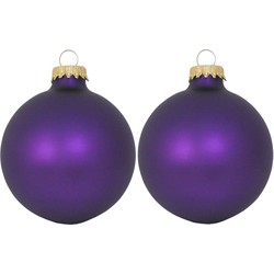 16x Velvet paarse matte kerstballen van glas 7 cm - Kerstbal