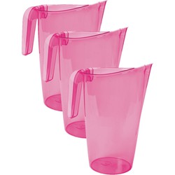 4x stuks waterkan/sapkan transparant/roze met inhoud 1.75 liter kunststof - Schenkkannen