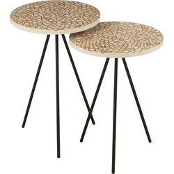 J-line - Set Van Twee Bijzettafel Ringen Resine Bruin/wit - 38x38x45cm