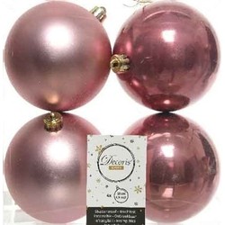 Decoris Kerstballen - 4x st - oudroze - D10 cm - kunststof - Kerstbal