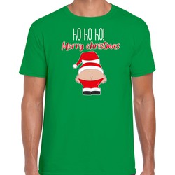 Bellatio Decorations fout Kerst t-shirt heren - Kerstman - groen - Merry Christmas M - kerst t-shirts