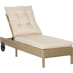 4goodz Ligbed Rotan Rug verstelbaar met Wielen - Beige
