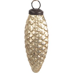 Clayre & Eef Kerstbal 5x4x10 cm Goudkleurig Glas Kerstboomversiering