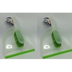 2x Stoffer en blik setje wit/groen 32 cm - Stoffer en blik