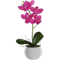 Items Orchidee bloemen kunstplant in witte bloempot - fuchsia roze bloemen - H29 cm - Kunstplanten