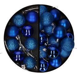 Kerstballen 20x stuks blauw 3 en 4 cm kunststof - Kerstbal