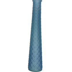 Vaas/bloemenvaas van gerecycled glas - D7 x H32 cm - mat blauw - Vazen