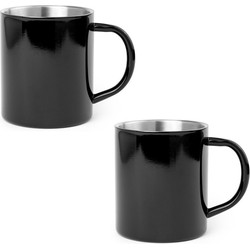 Luxe drinkbeker/koffiemok - 8x - metallic zwart - 280 ml - RVS - Bekers