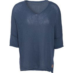 Knit Factory Jasmin Gebreide Dames Trui - V-hals - Jeans - 36/44 - 80% Gerecycled katoen