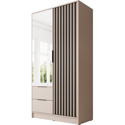 Meubella - Kledingkast Nairobi - Beige - Zwart - 105 cm - met spiegel