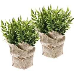 2 Stuks groene kunstplanten muizendoorn kruiden plant in pot - Kunstplanten