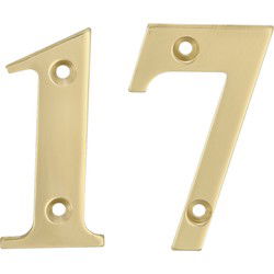 AMIG Huisnummer 17 - massief messing - 10cm - incl. bijpassende schroeven - gepolijst - goudkleur - Huisnummers