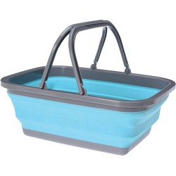 Wasmand/boodschappen mand - opvouwbaar - met hengsel - kunststof - 30L - blauw - 39 x 27 x 14.5 cm - Emmers