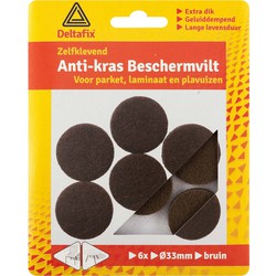 Deltafix Anti-krasvilt - 6x - bruin - 33 mm - rond - zelfklevend - meubel beschermvilt - Meubelviltjes