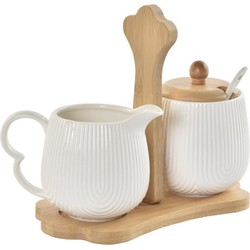 Items luxe Melk en Suikerpot Porselein/bamboe hout - wit - 20 x 11 cm - Suikerstrooiers